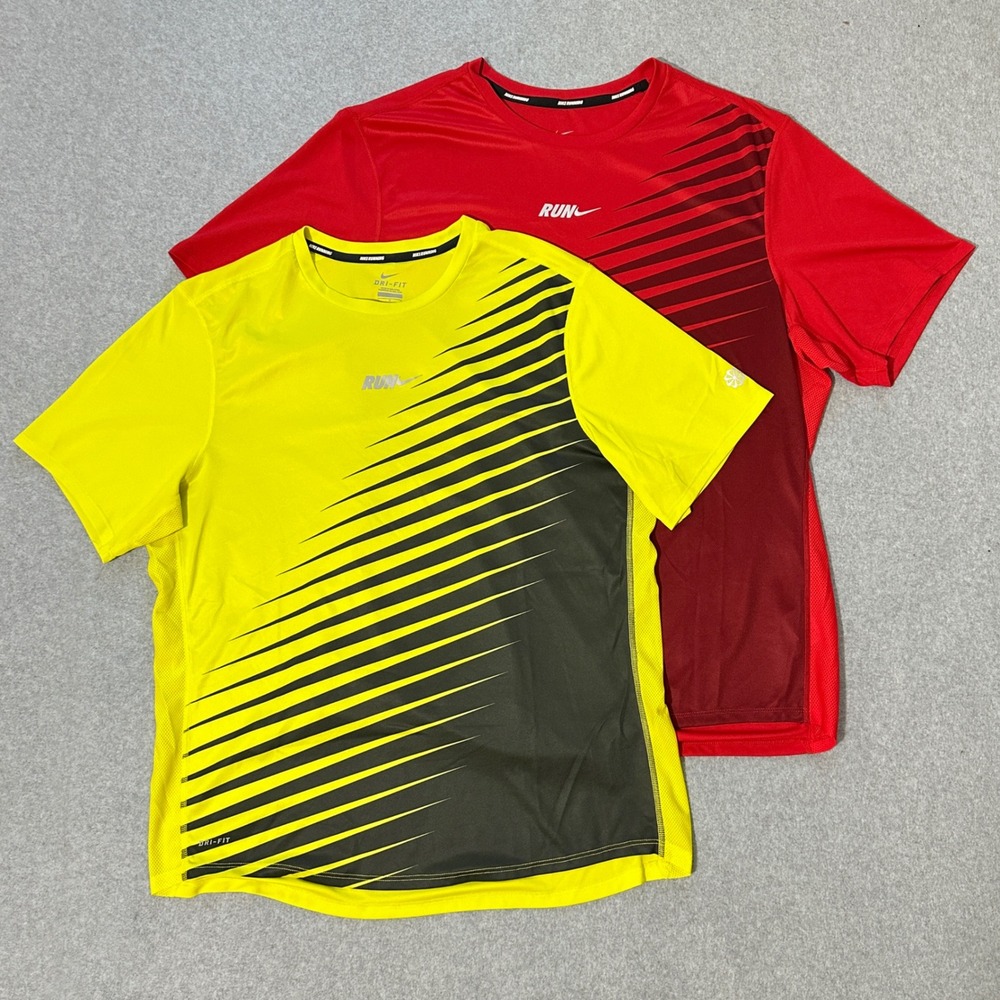 Nike Dri-FIT Run Mens Shirts XL Lot 2 Red Yellow Graphic Training Wicking Active